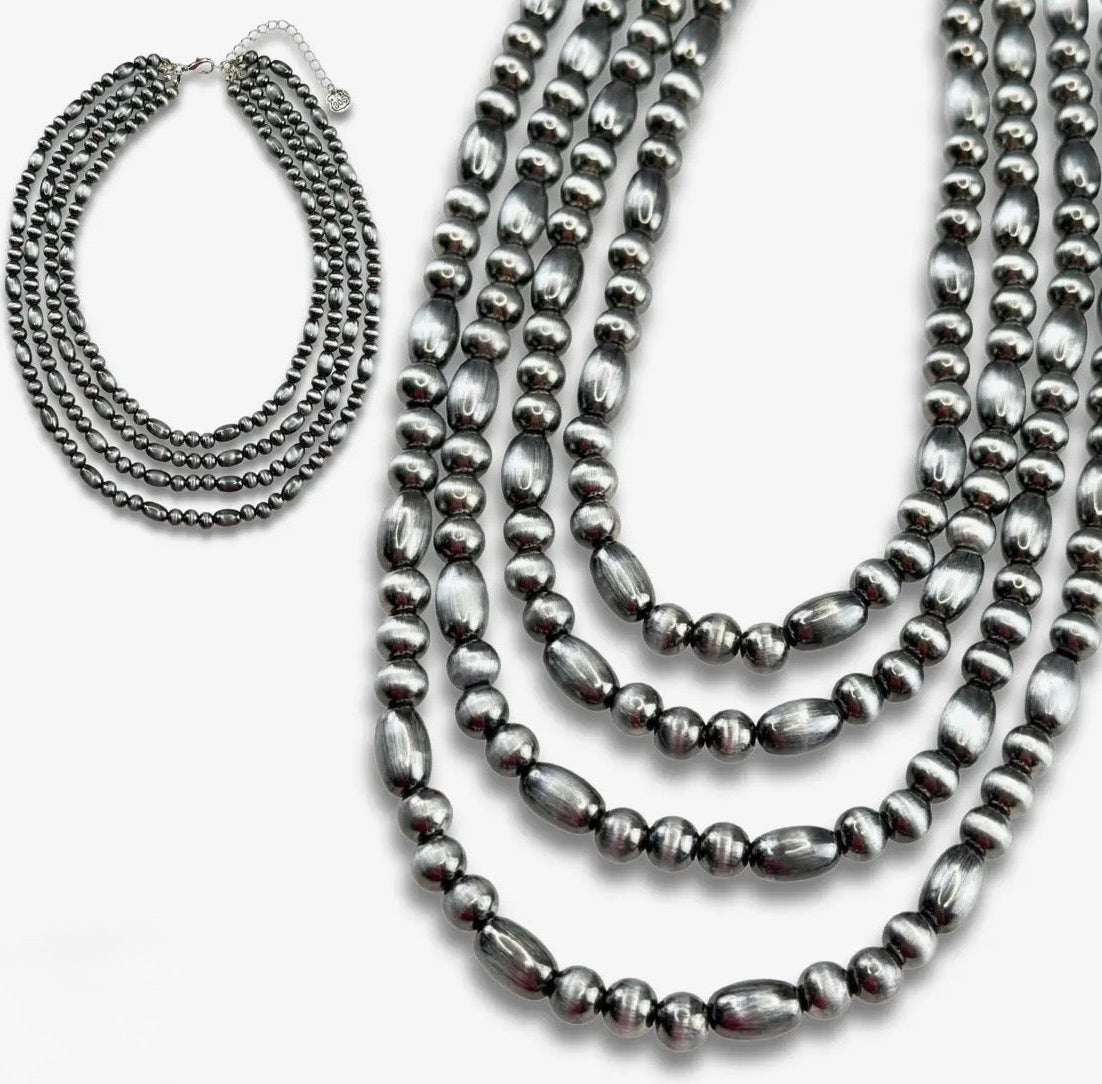 Western Multi-Layer Silver
Bead Necklace