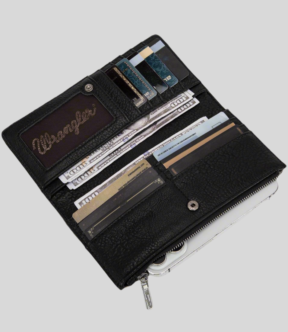 WRANGLER EMBROIDERED BOOT SCROLL TOTE BAG AND BIFOLD WALLET SET