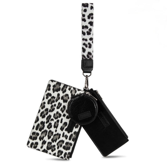 Wrangler Leopard Print Dual Pouch Wristlet with Zipper Round Case