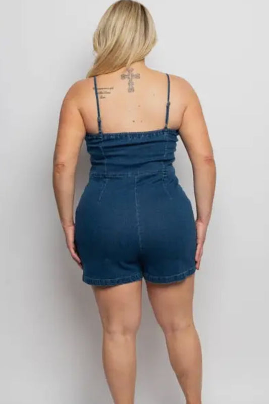 Curvy/Plus Size Denim Sweetheart Neck Tie Front Detail Button Down