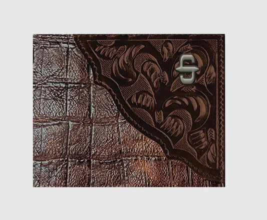 STETSON CAIMAN BROWN BIFOLD TOOLED