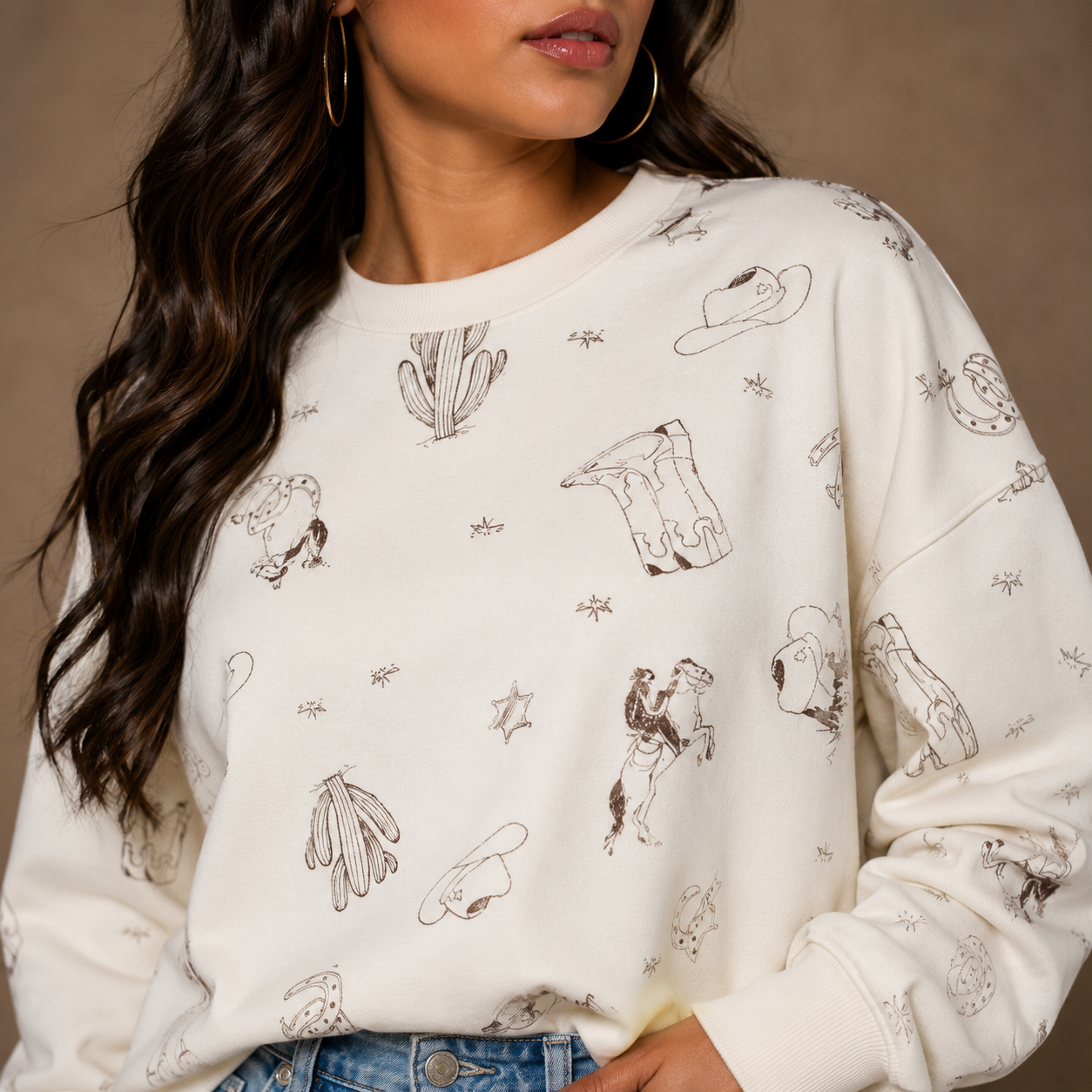 Oversized Western Soft cream Sweater