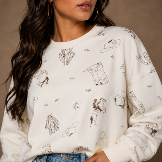 Oversized Western Soft cream Sweater