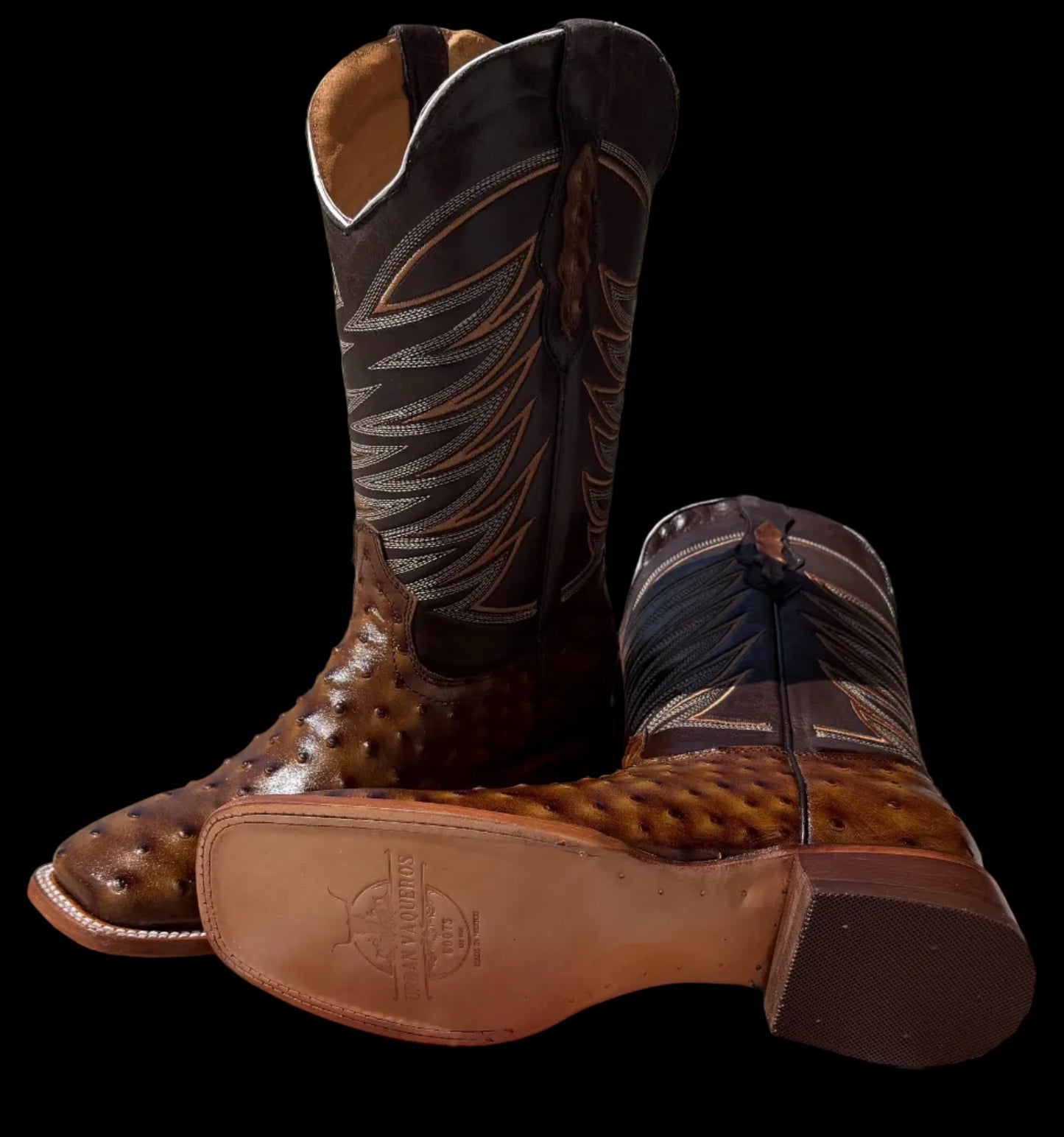 Men’s Ostrich Print-Miel Dorada Square Toe