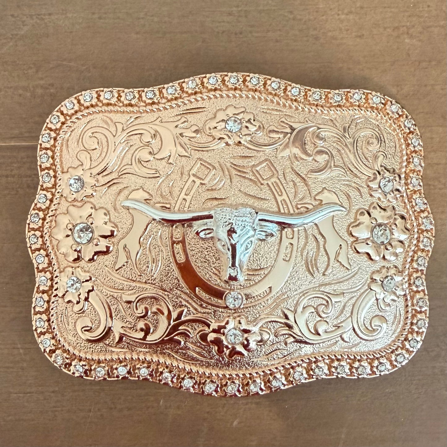 Western Longhorn Steer Clear Belt Buckle