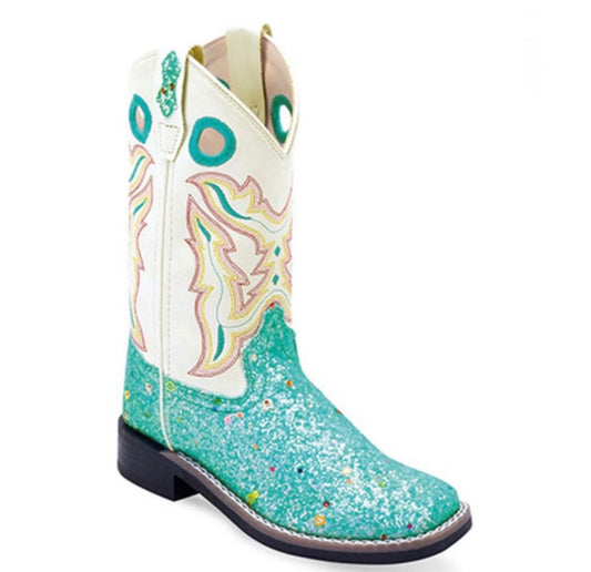 OLD WEST GIRLS' FANCY STITCH WESTERN BOOTS - BROAD SQUARE TOE