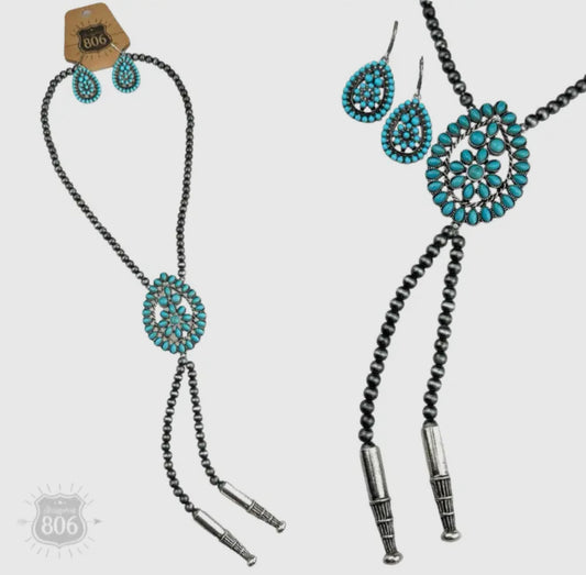Western Bolo Style Burnished Pearl Necklace Set
