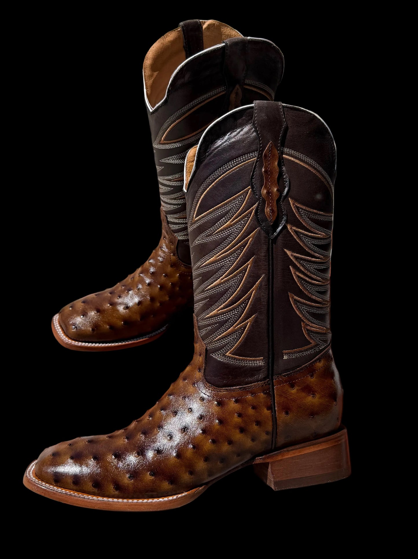 Men’s Ostrich Print-Miel Dorada Square Toe