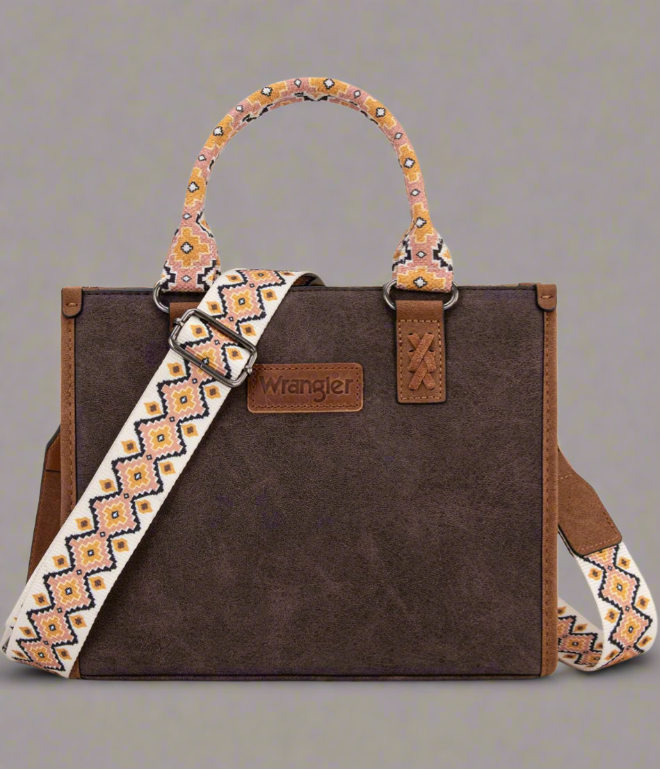 Wrangler Aztec Print Tote/Crossbody and Credit Card Holder Wallet Set