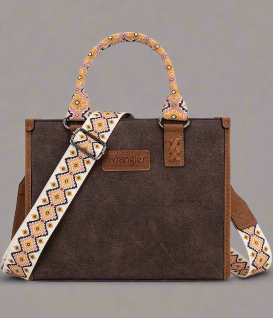 Wrangler Aztec Print Tote/Crossbody and Credit Card Holder Wallet Set