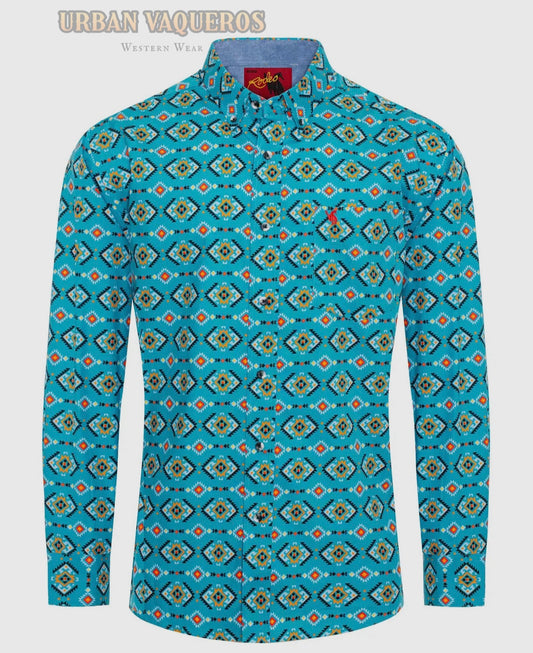 Men’s Western Button Down Shirt-Turquoise