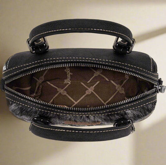 Wrangler Genuine Hair-On Cowhide Barrel Bag