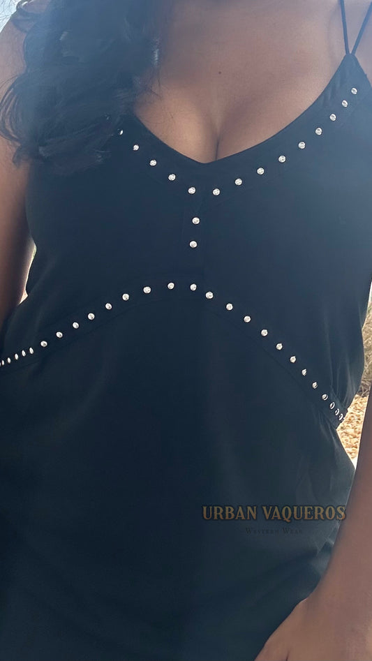 Strappy Studded Tank-Black