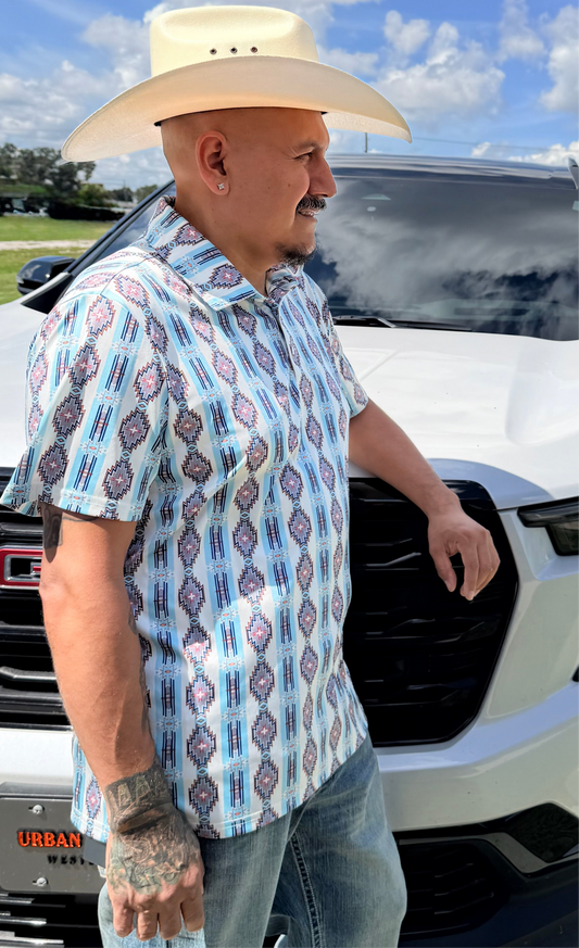 Men's Short Sleeve Printed Western Aztec Polo Shirt