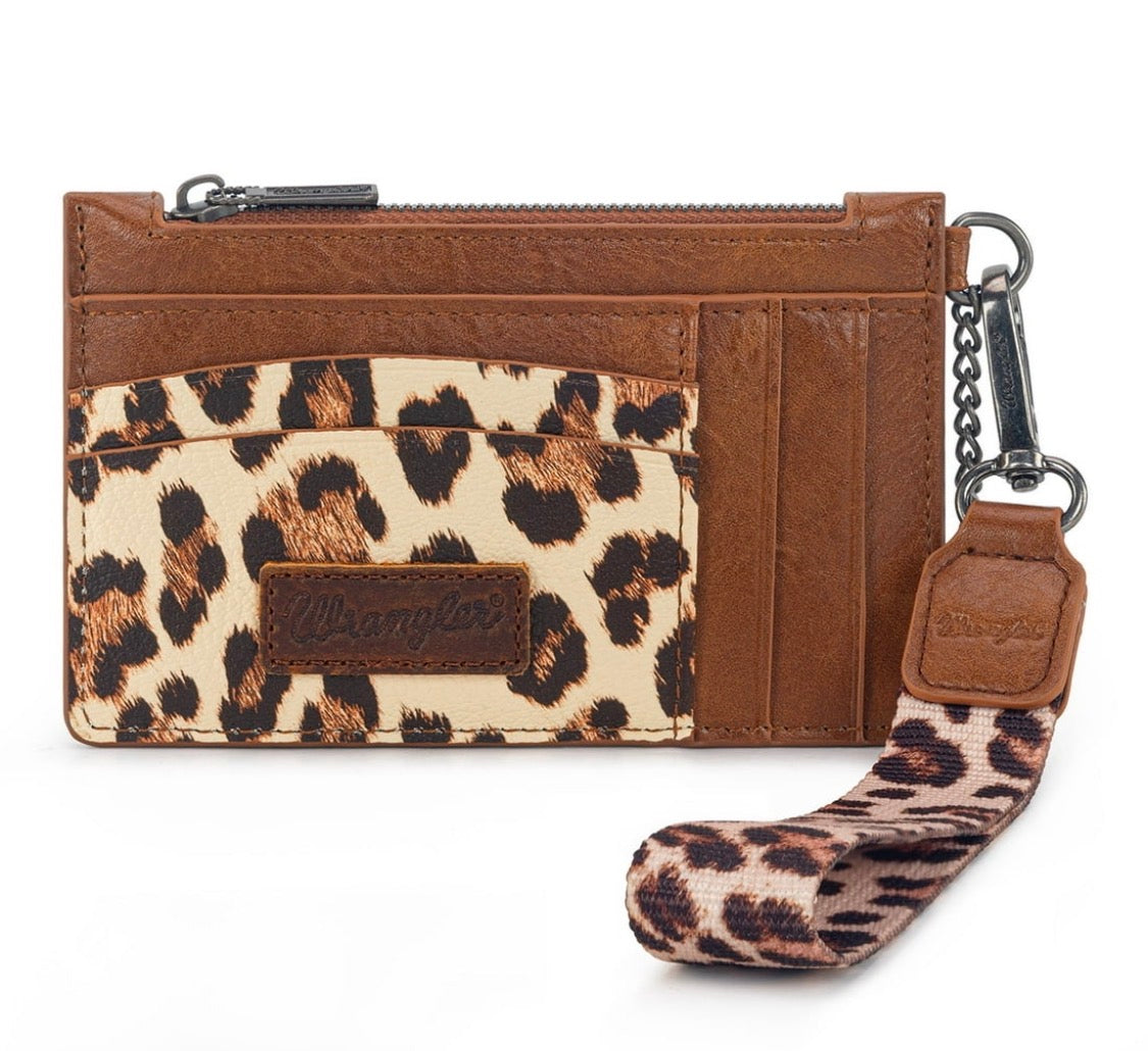 Wrangler Slim Card Holder Wristlet Keychain Wallet-Leopard