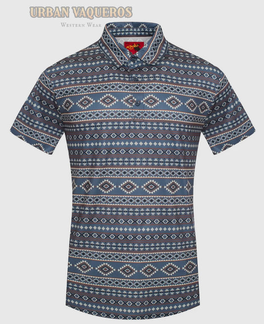 Men's Short Sleeve Printed Western Polo Shirt