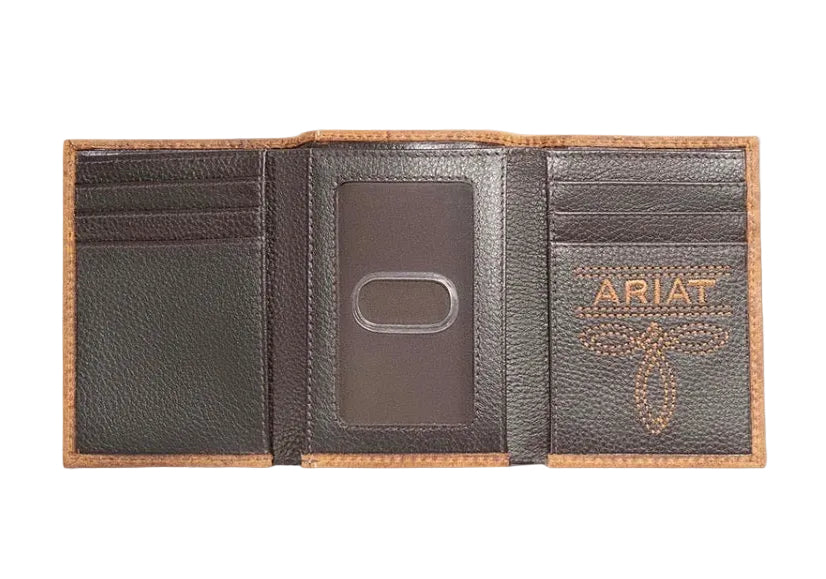 Ariat Brown and White Calf Hair Inlay Trifold Wallet