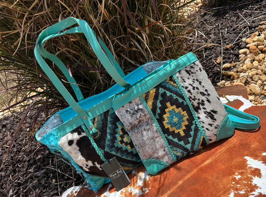 WEEKEND TONGA RIDGE TOTE & SHOULDER BAG SET-TURQUOISE