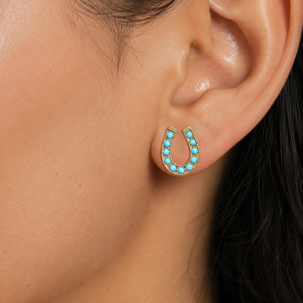 Rhinestone Horseshoe Stud Earrings