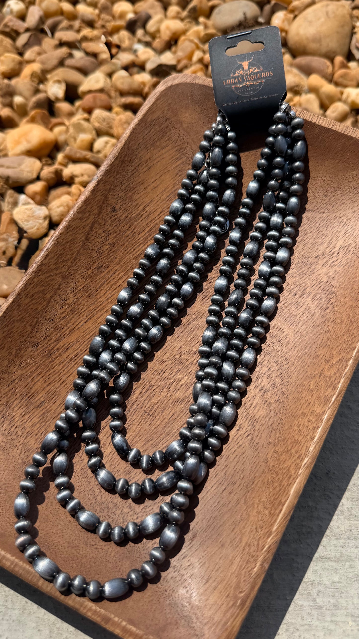 Western Multi-Layer Silver
Bead Necklace