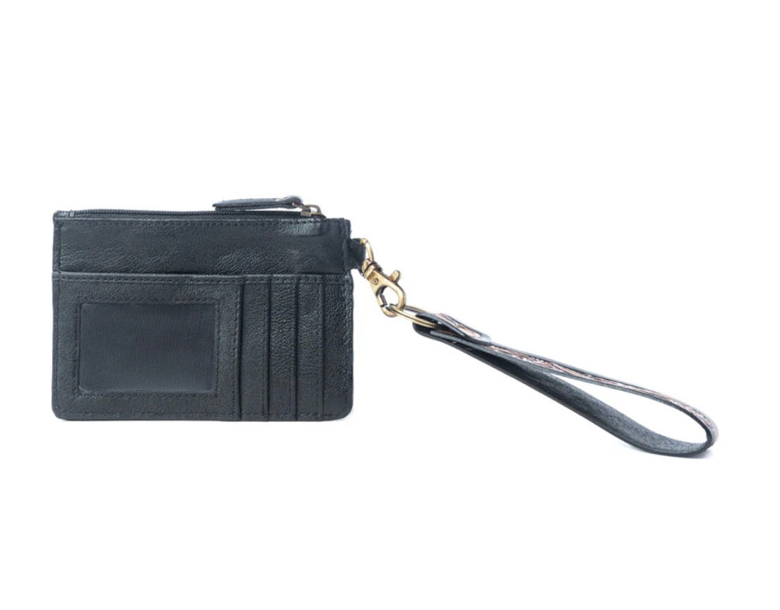 Lone Eclipse Handtooled Hairon Leather Card Holder In Saddle Storm