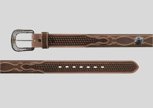 Men’s Stetson Pebble Leather Basket Weave Tabs Belt