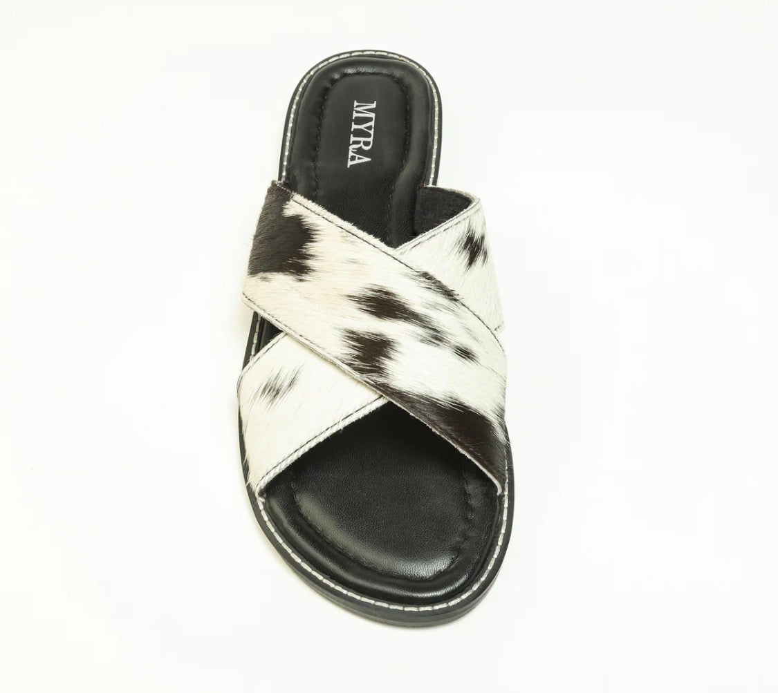 El Paso Dawn Hairon Leather Sandals In Speckled White