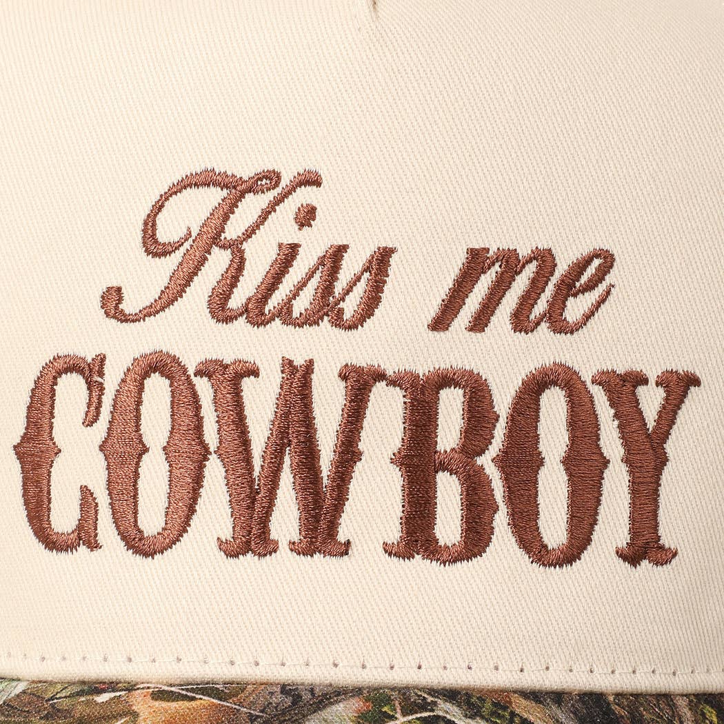Kiss Me Cowboy Embroidery Two-Tone Trucker Hat