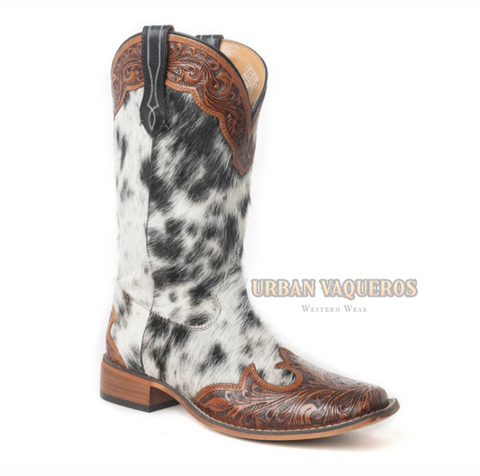 Mesa Cloud Hand Tooled Leather Boots-Black & White