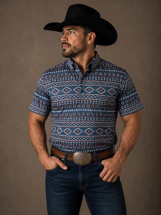 Men's Short Sleeve Printed Western Polo Shirt
