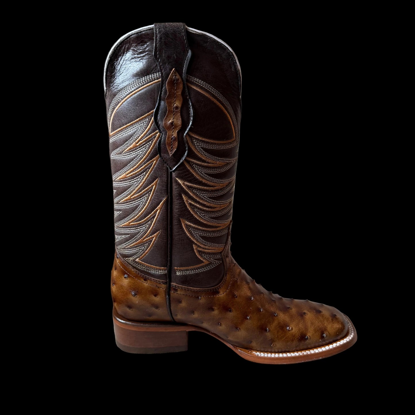 Men’s Ostrich Print-Miel Dorada Square Toe