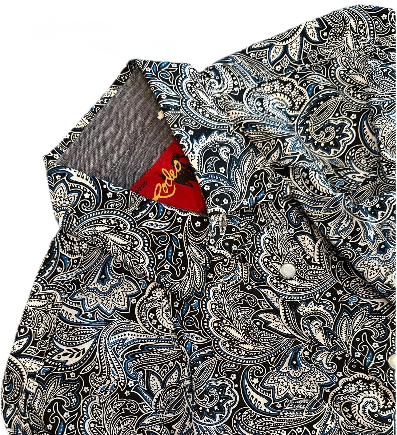 Men's Western Short Sleeve Paisley Pearl Snap-Blue