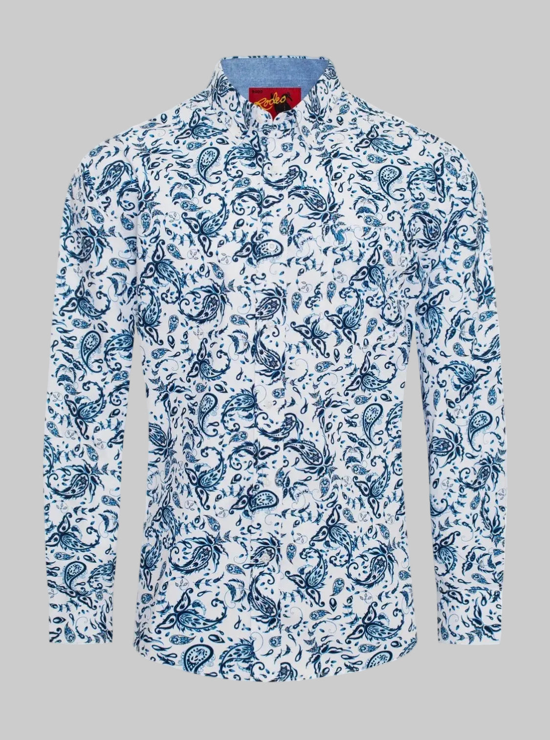 Men’s Western Paisley Button Down Shirt-Blue