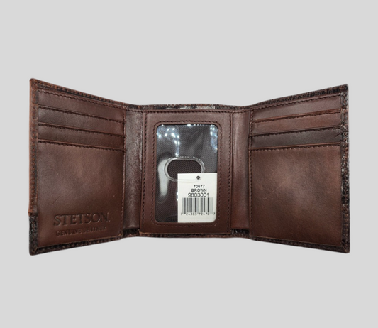Stetson Men's Croco Embossed Tri-Fold Leather Wallet