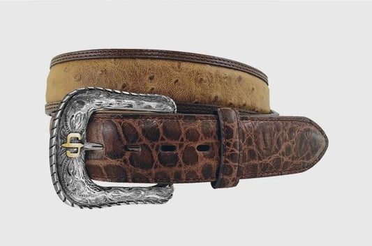 Men’s Stetson Ostrich Croco Embossed Western Tabs Belt