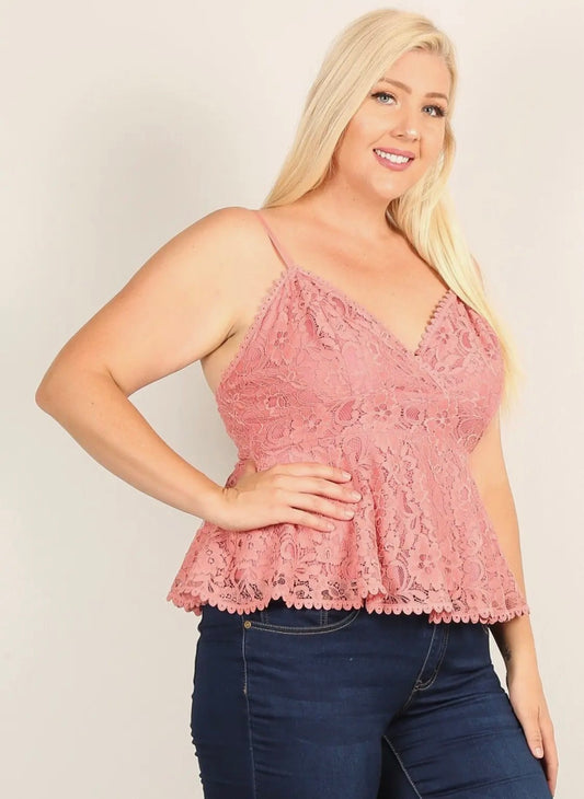 Curvy Lace Sleeveless Top- Mauve