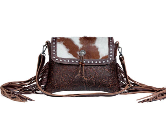 Carved Blossoms Leather & Hairon Bag