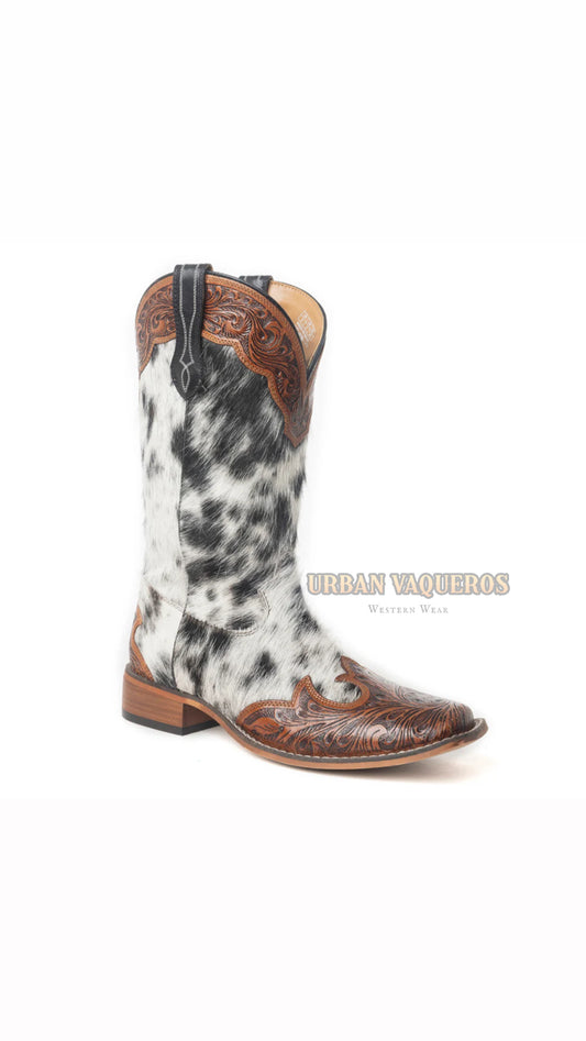 Mesa Cloud Hand Tooled Leather Boots-Black & White