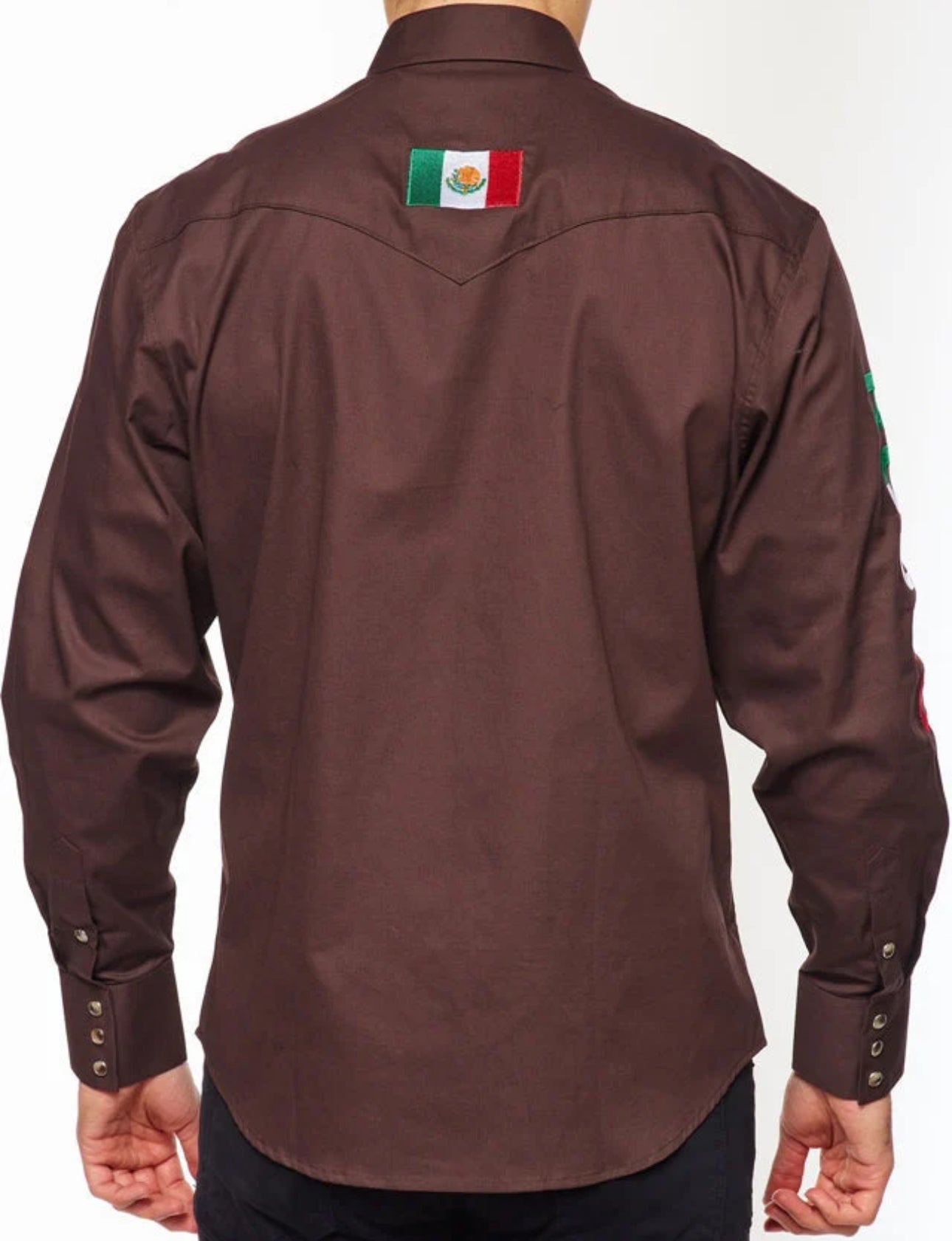 Men’s Rodeo Clothing Co. Western Rodeo Embroidered Signature Logo Shirt-Brown Mex