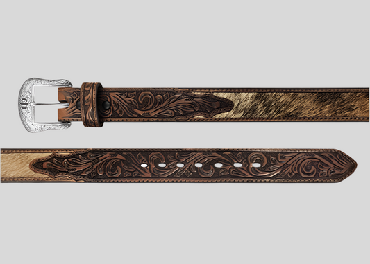 Men’s Stetson Hair-On-Hide Tooled Tab Belt
