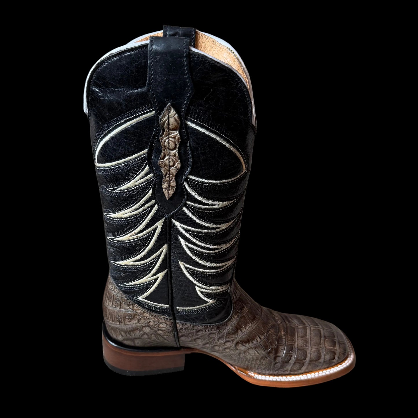 Men’s Crocodile Belly Print-Cenizo Coco Square Toe
