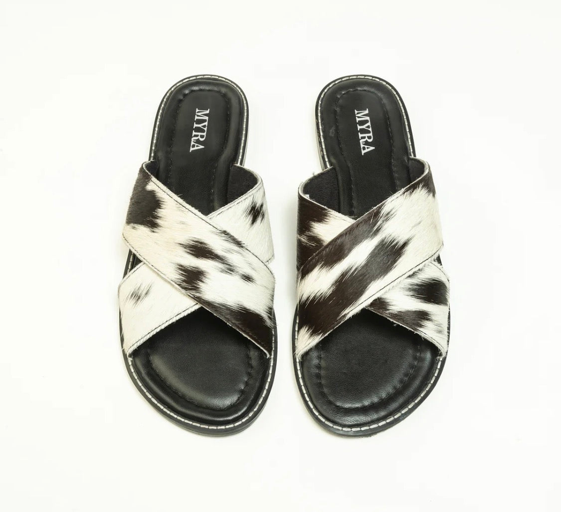 El Paso Dawn Hairon Leather Sandals In Speckled White