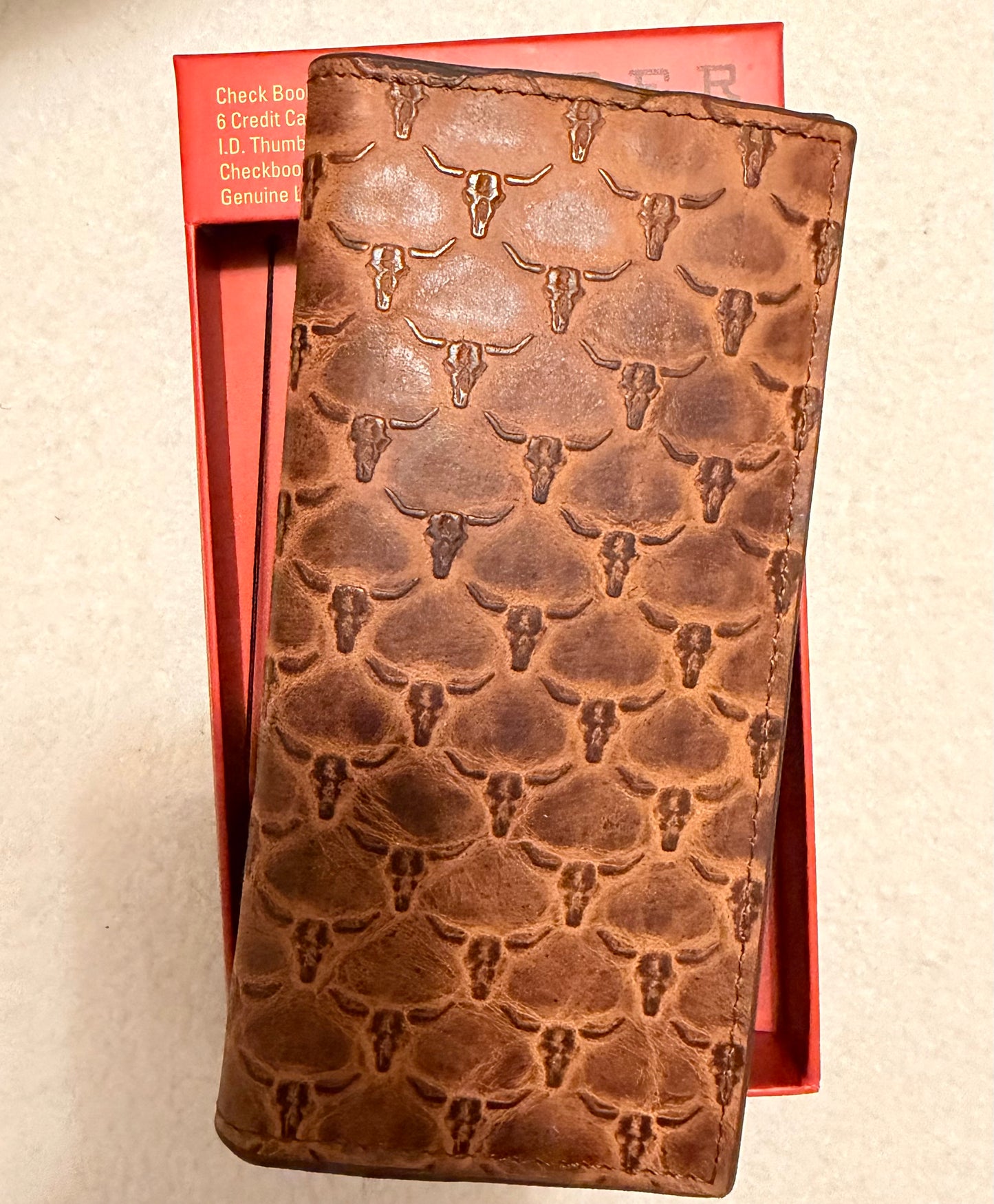 ROPER MEN'S STEER HEADS EMBOSS CHECKBOOK WALLET