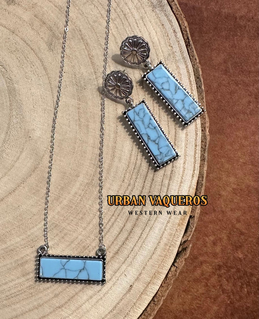 Vintage Boho Turquoise Earrings and Necklace Set