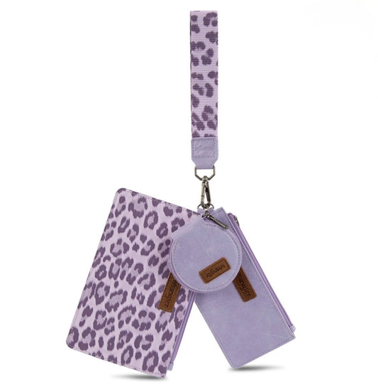 Wrangler Leopard Print Dual Pouch Wristlet with Zipper Round Case