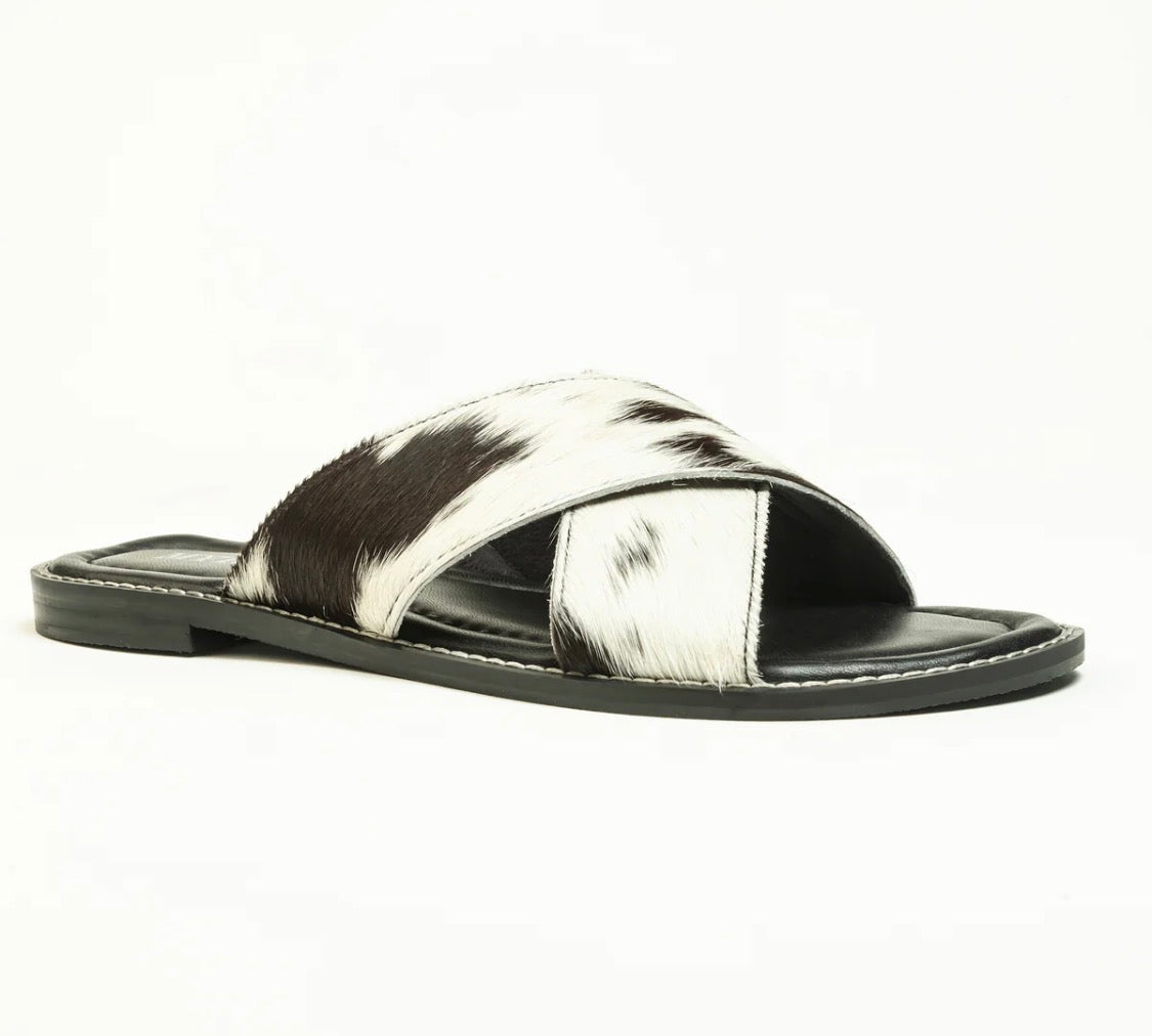 El Paso Dawn Hairon Leather Sandals In Speckled White