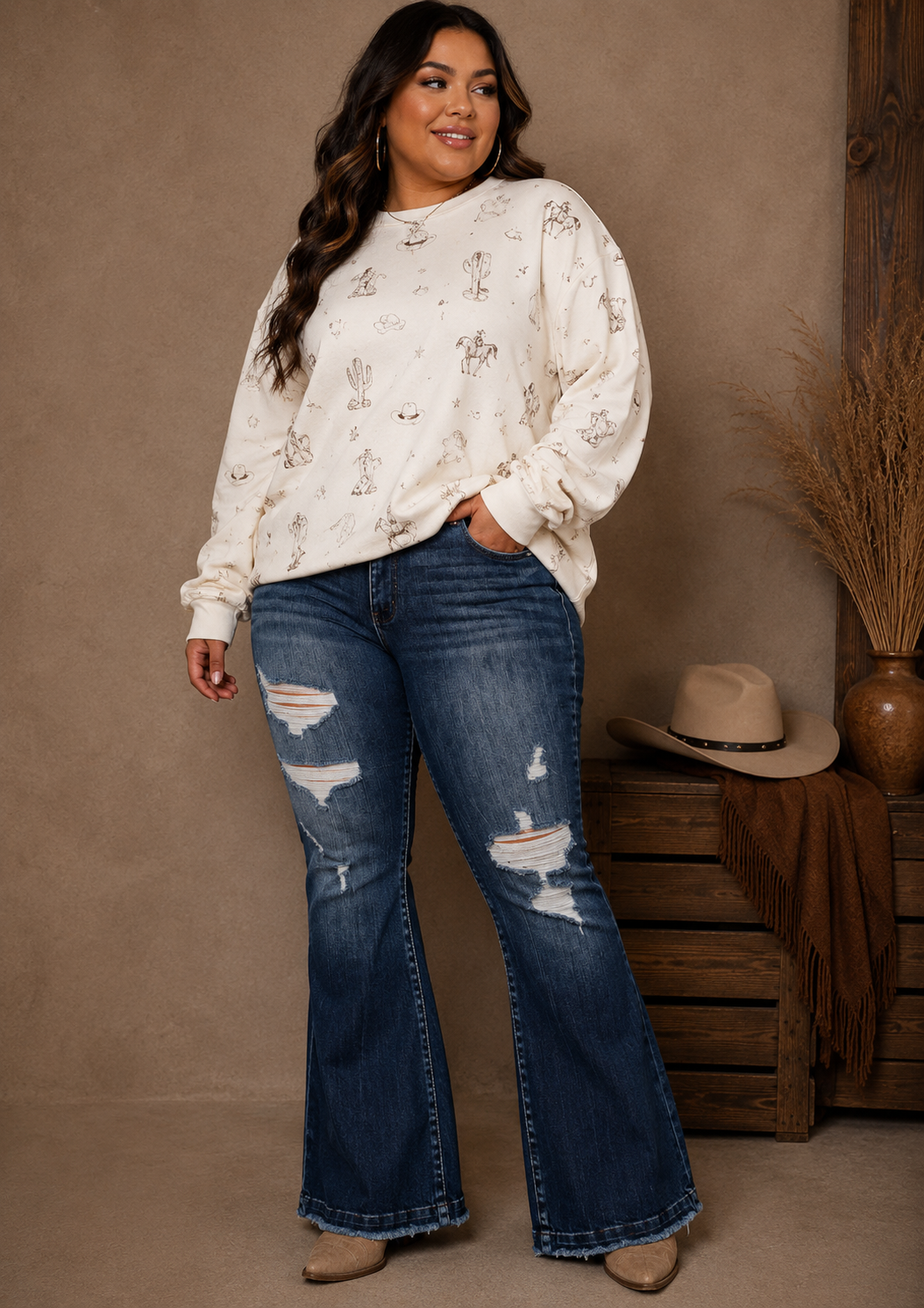 Oversized Western Soft cream Sweater