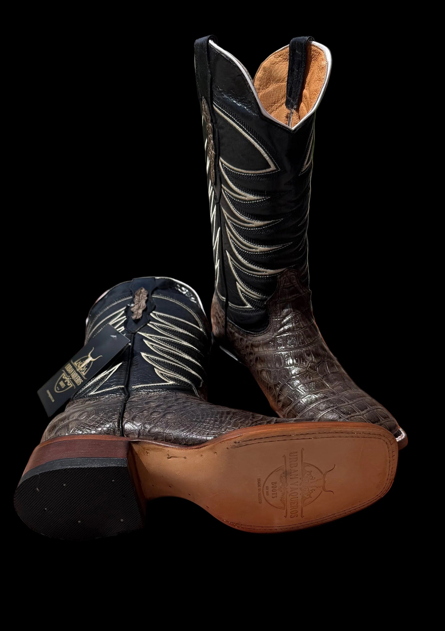 Men’s Crocodile Belly Print-Cenizo Coco Square Toe