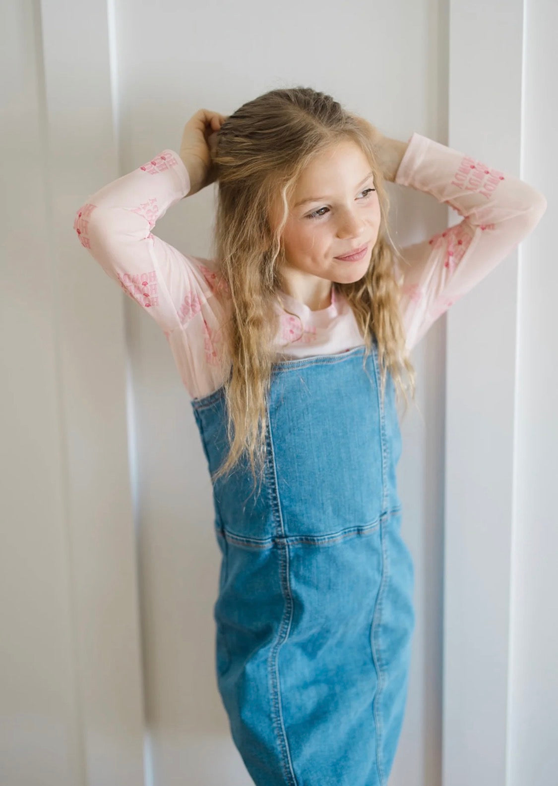 Girl’s Pink Howdy Sheer Mock Neck Top