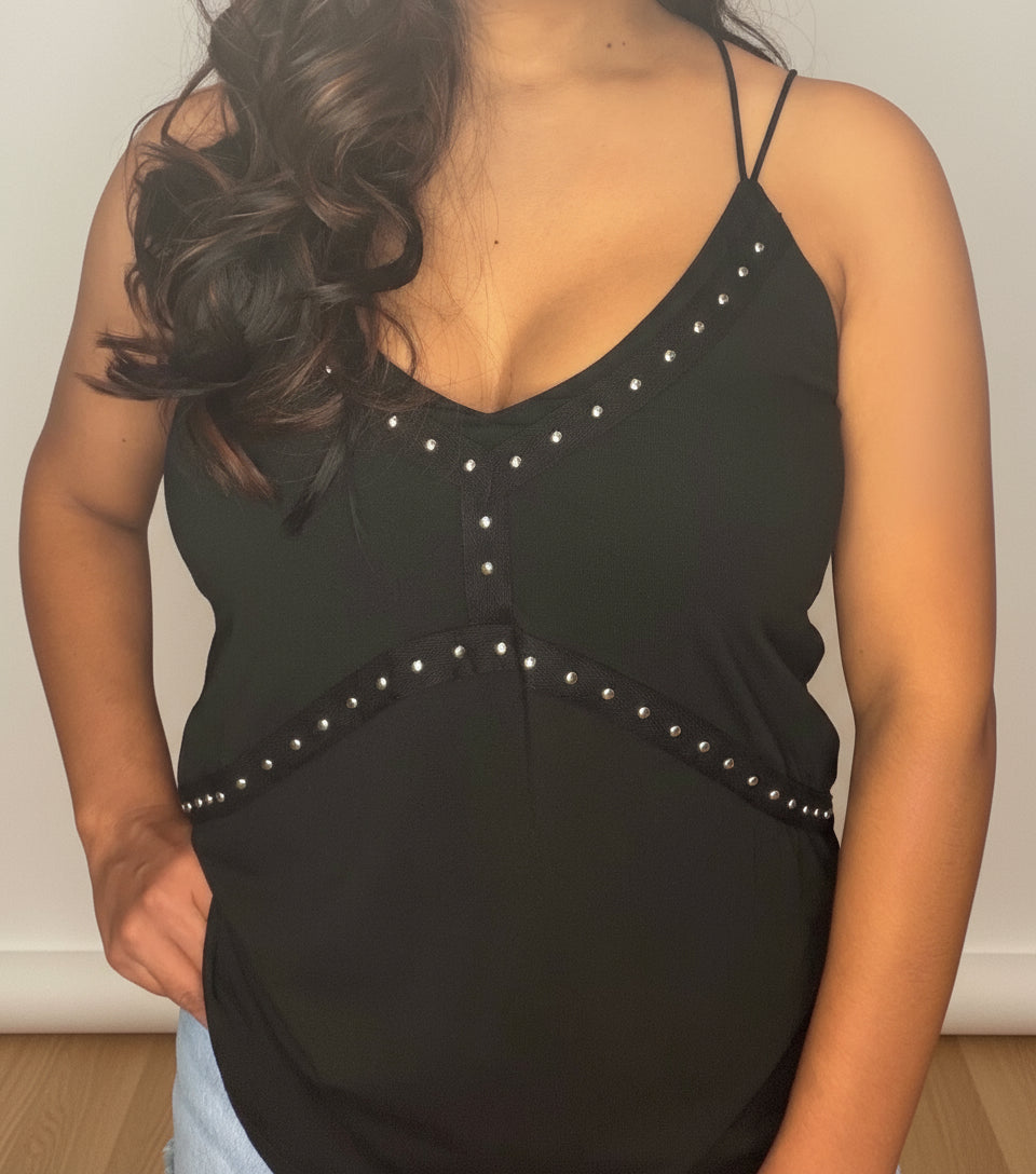 Strappy Studded Tank-Black